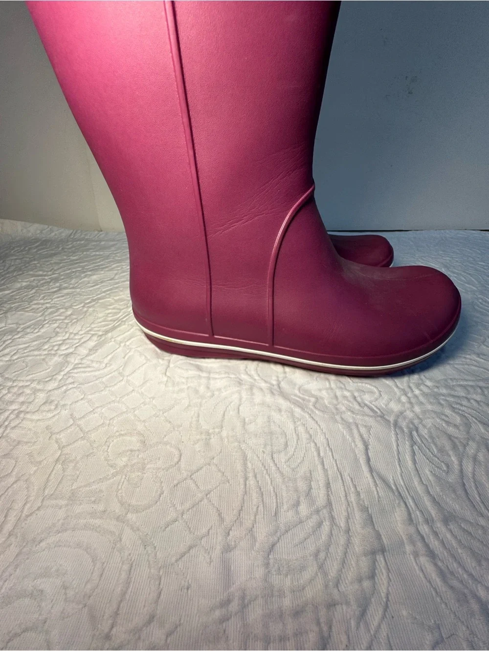 Crocs Tall Rain Boots Women’s 6 Burgundy Berry Rubber Waterproof Wellies